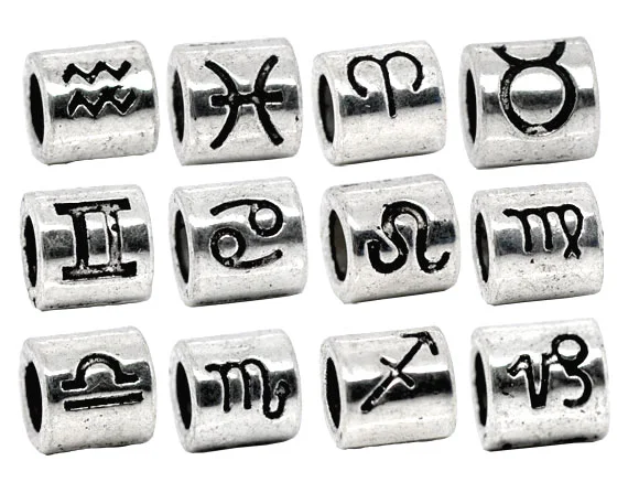 DoreenBeads 36Pcs Mixed Zodiac Spacer Beads Fit Charm Bracelet European beads Jewelry Constellation symbol DIY Beads 7.5x7.5mm