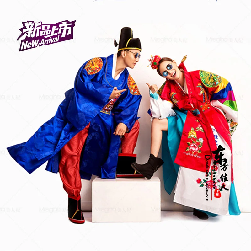 

Fall in Love with the Prince Traditional Korea Hanbok Wedding Costume Sets for Lovers and the Couple with Bride Hair Tiaras