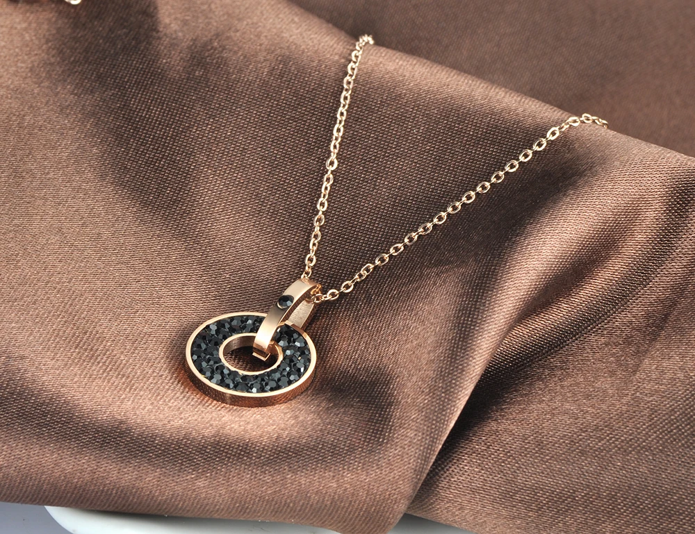 Lokaer 316L Stainless Steel Black & White Crystals Pendant Round Shape Rose Gold Color Necklaces For Women Free Shipping N18072