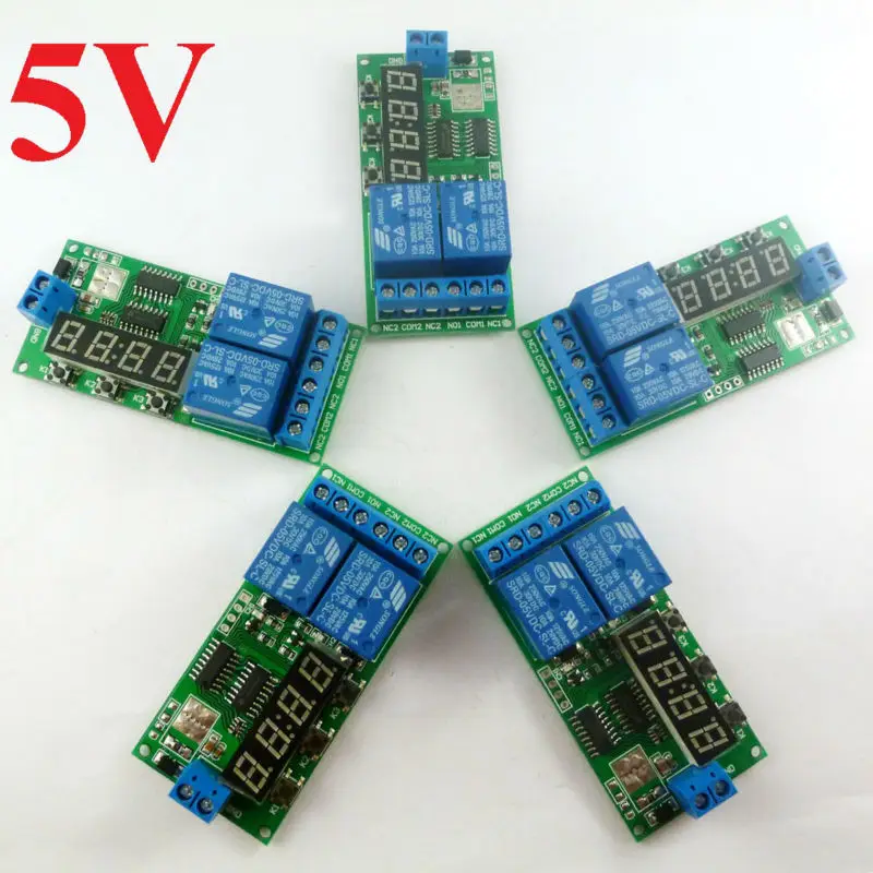 

KC22B02_5V*5 5pcs DC 5V Digital Dual Programmable Relay Control Cycle Delay Timer Timing Switch LED