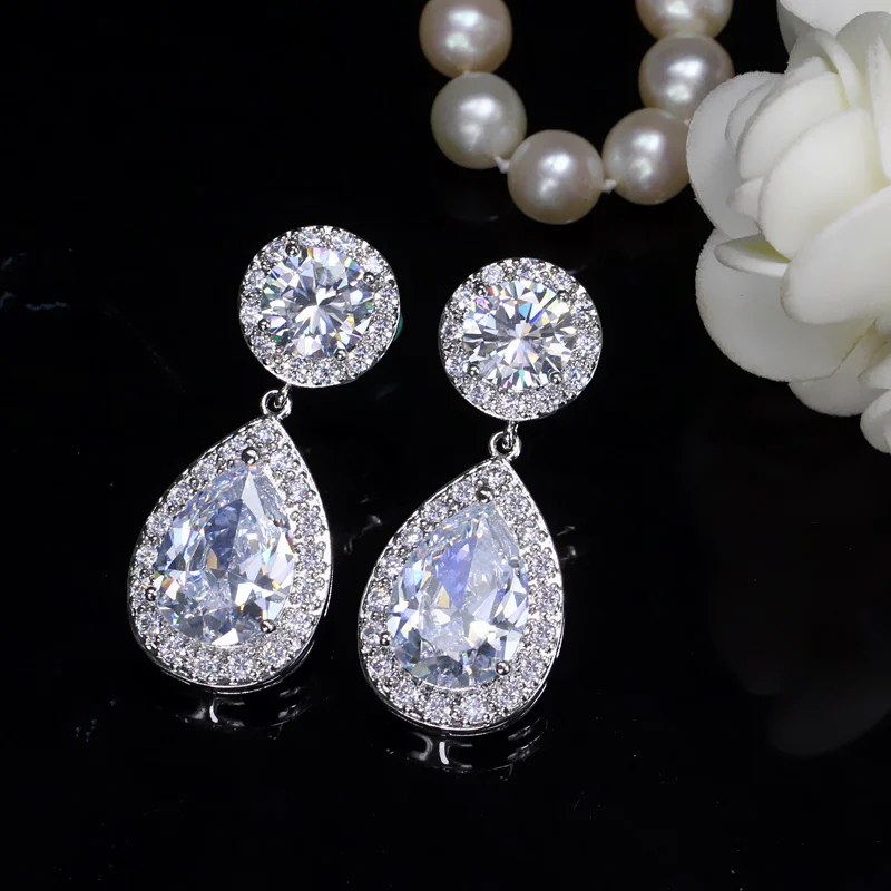 CWWZircons Classic Stunning Cubic Zirconia Stone Women Party Jewelry Rose Gold Color Big Pear Drop Earrings Gift  CZ180