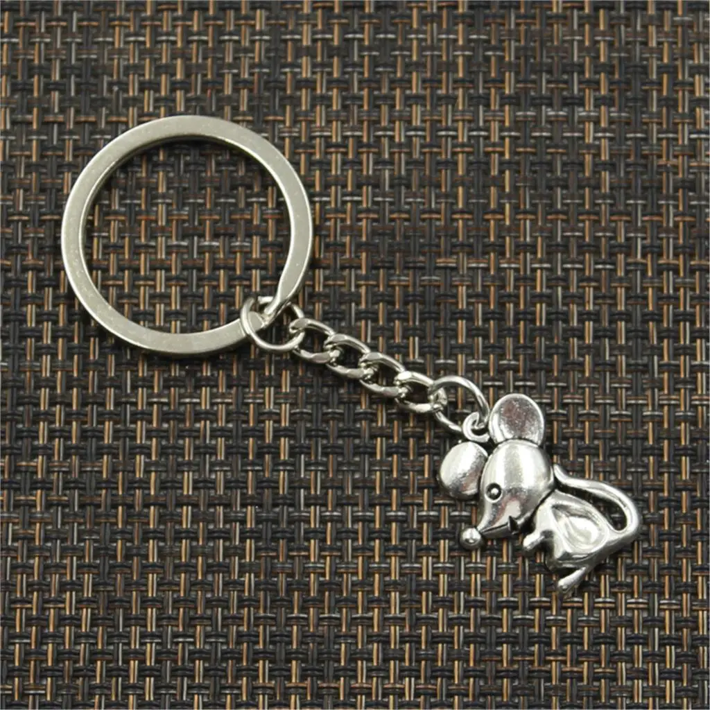 New Fashion Men 30mm Keychain DIY Metal Holder Chain Vintage Mouse 24x18mm Silver Color Pendant Gift