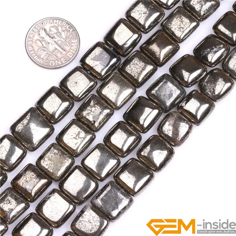 Natural Stone Irony Gray Pyrite Square Beads For Jewelry Making Strand 15\