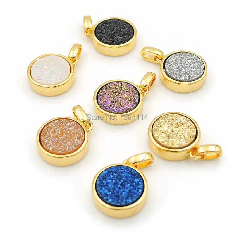 

Titanium Coated Crystal Druzy Round Pendant Gluing Setting Gold Plated 13*11*4mm