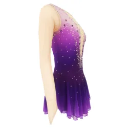 Purple Figure Skating Dress Fingerpoint Sleeves Ice Skating Skirt Long-Sleeved Spandex Skirt Competition Dresses