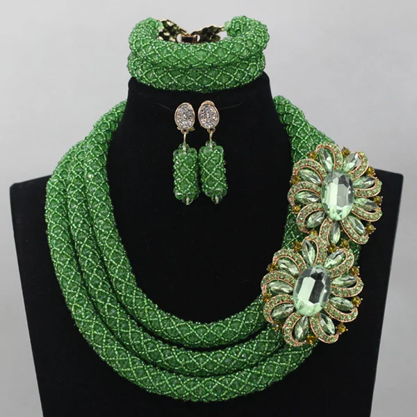 Lovely Women  Gift Jewelry Lemon Green Crystal Nigerian Wedding African Beads Jewelry Sets Indian Weeding  Free Shipping ABL707