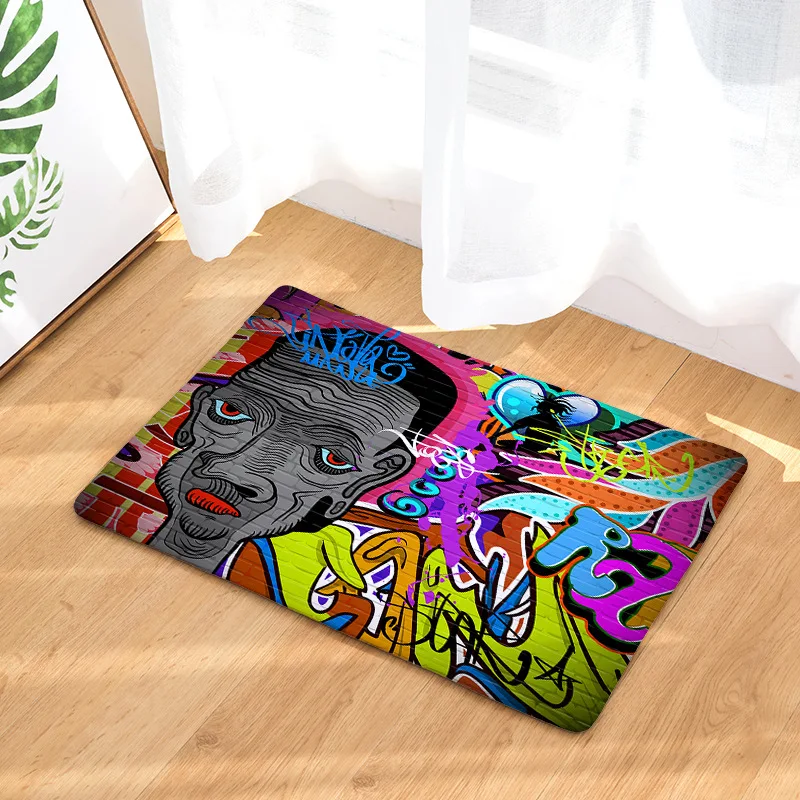 Personality character doormat sale non-slip foot pad oil painting people flannel 3D printing floor mat creative graffiti carpet