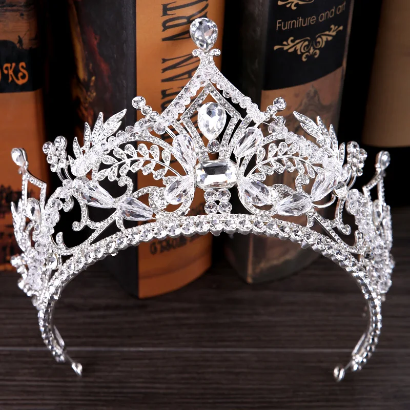 

2017 New Large Size Shiny Crystal Wedding Bride Headdress European Crown Hair Ornaments Silver Color Hairbands For Women