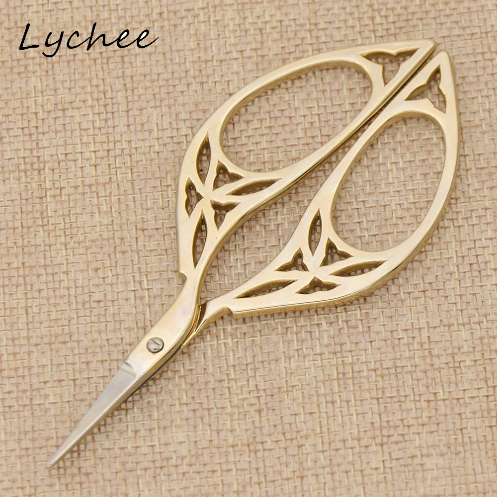 Lychee Vintage Stainless Steel Titanium Plated Colorful Hollow Leaves Shape Scissors DIY Handmade Craft Sewing Tool