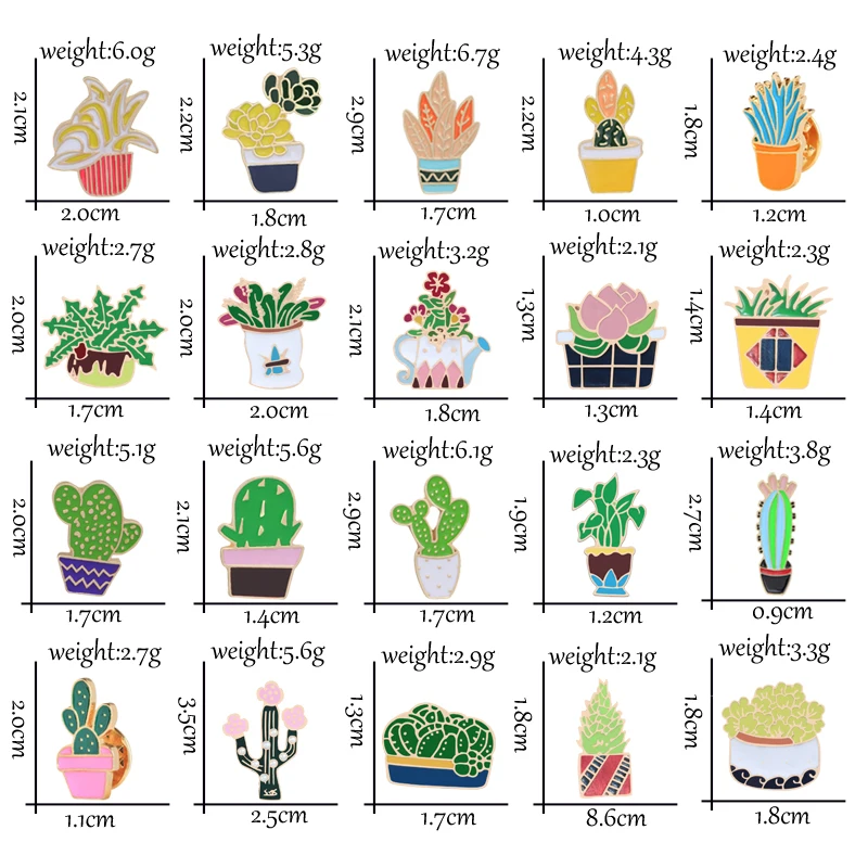 Green Fresh Brooches Cactus Potted Pins Enamel Badge Plants Metal Pin For Female Friends Shirt Lapel Pin High quality Jewelry