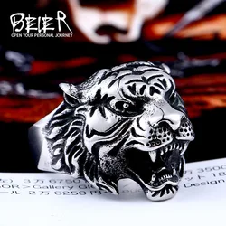 Beier 316L Stainless steel Tiger Head Ring Men Personality Unique Men's Animal Jewelry good detail LR307 US size