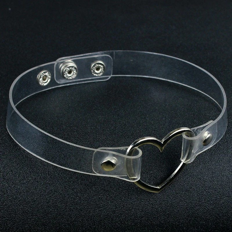 PU-Leder-Halskette, Geschenk für Frauen, holografisches Herz, Metall, Laser-Kragen, Halsband, Modeschmuck, bunt – Detail 11