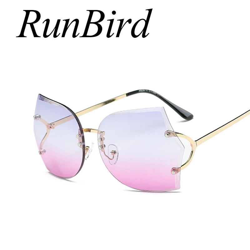 RunBird Luxury Women Brand Designer Transparent Sunglasses Female Big Size Clear Lens Gradient Sun Glasses Oversized Rimless 757