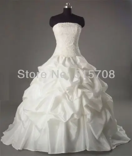 Gorgeous New Ball Gown Sleeveless Ruched Floor Length Taffeta White Ivory Cheap Bridal Gown Wedding Dresses Free Shipping