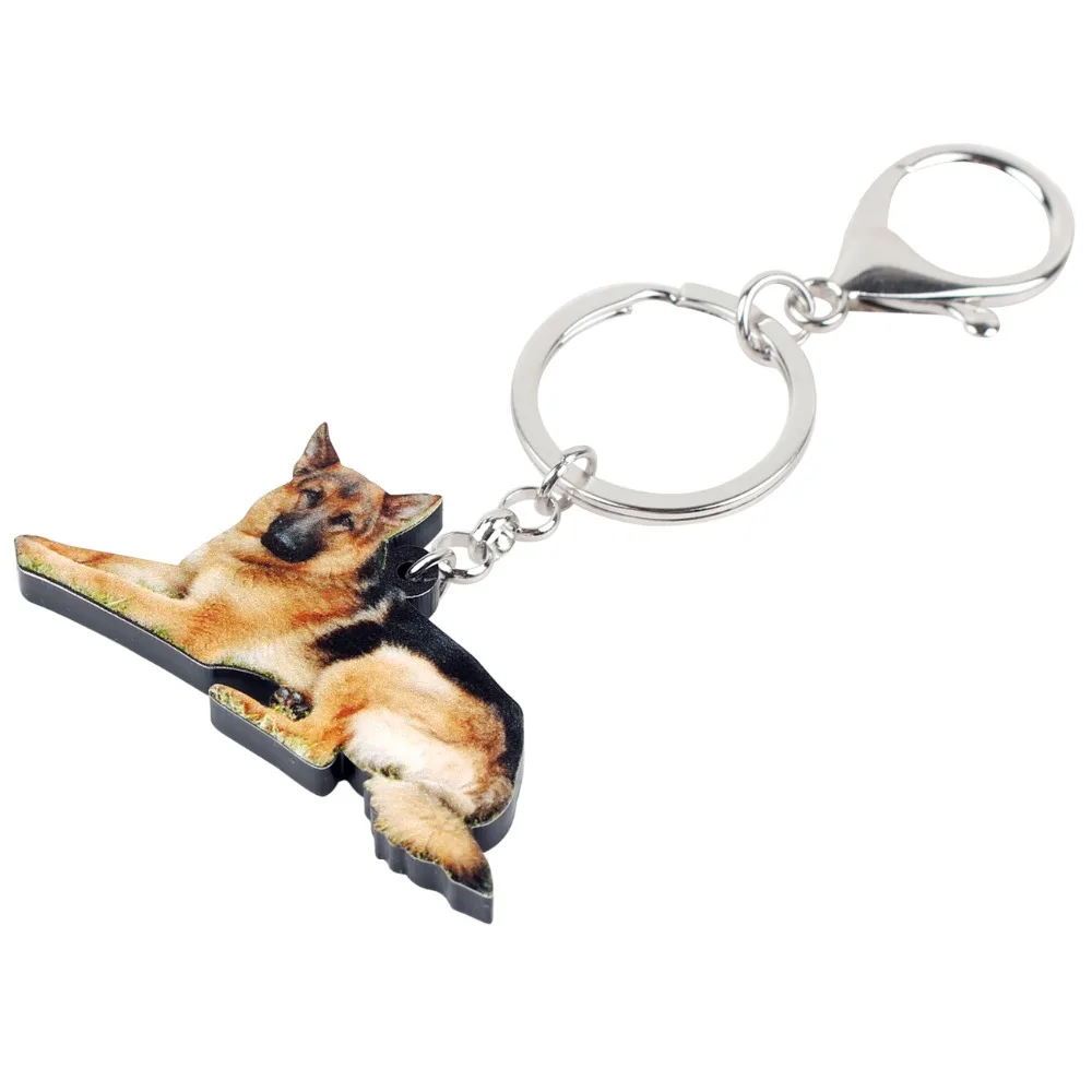 Bonsny Acrylic German Shepherd Dog Key Chains Keychains Rings Fashion Animal Jewelry For Women Girls Pet Lovers Bag Car Charms