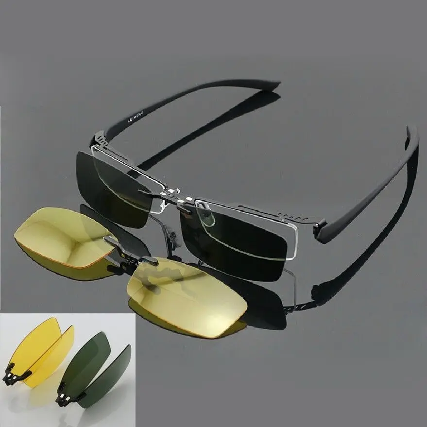 Magnetic Polarized Clip on half rim Eyeglasses Frame Night Driving sunglasses Rx