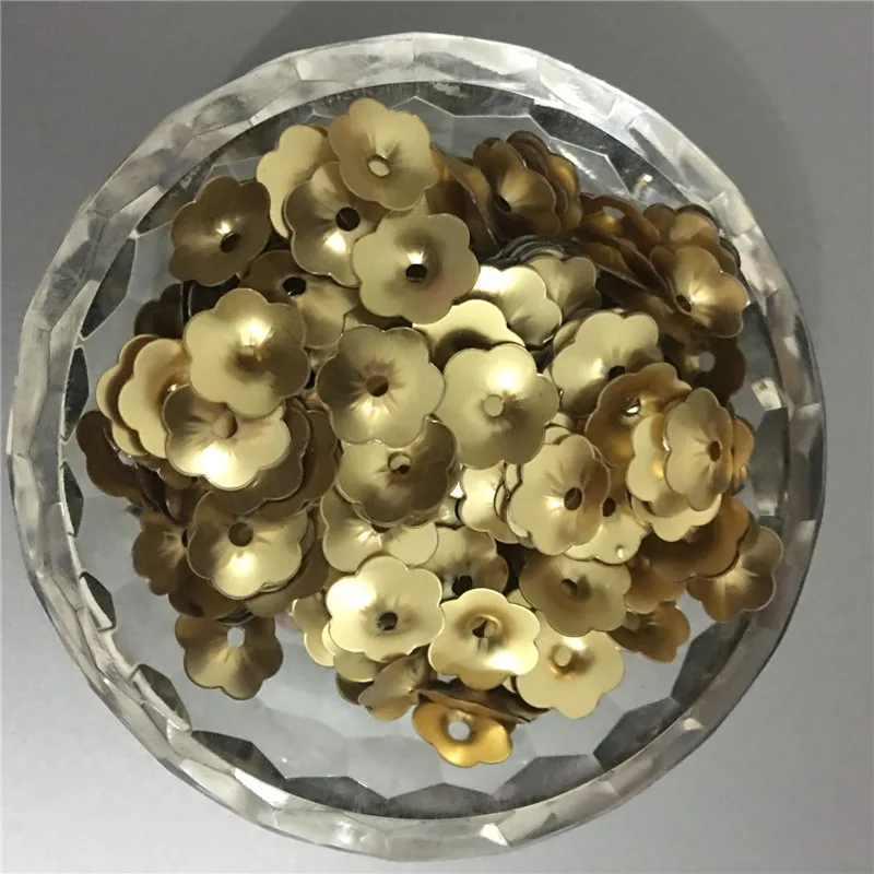 50gram/Lot 1000pcs 10MM Matt Golden Flower Cup PVC Sequins Sewing/Embellishment Findings Sequins Flower Shape