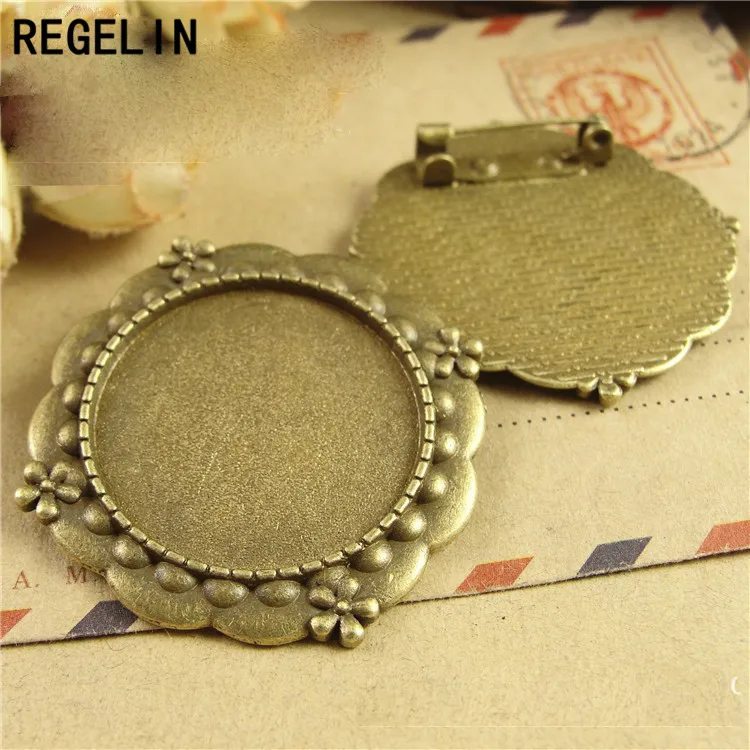 REGELIN Antique Bronze Brooch Base Pendant Setting 5pcs/lot Inner size 25mm Fit Cabochon Tray DIY Jewelry Accessories