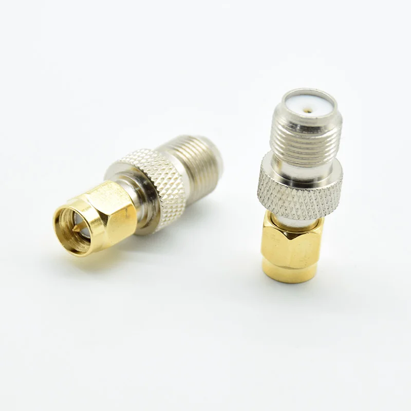 2pcs/1pc F Type Female Jack To SMA Male Plug Straight RF Coaxial Adapter F Connector To SMA Convertor Gold Tone