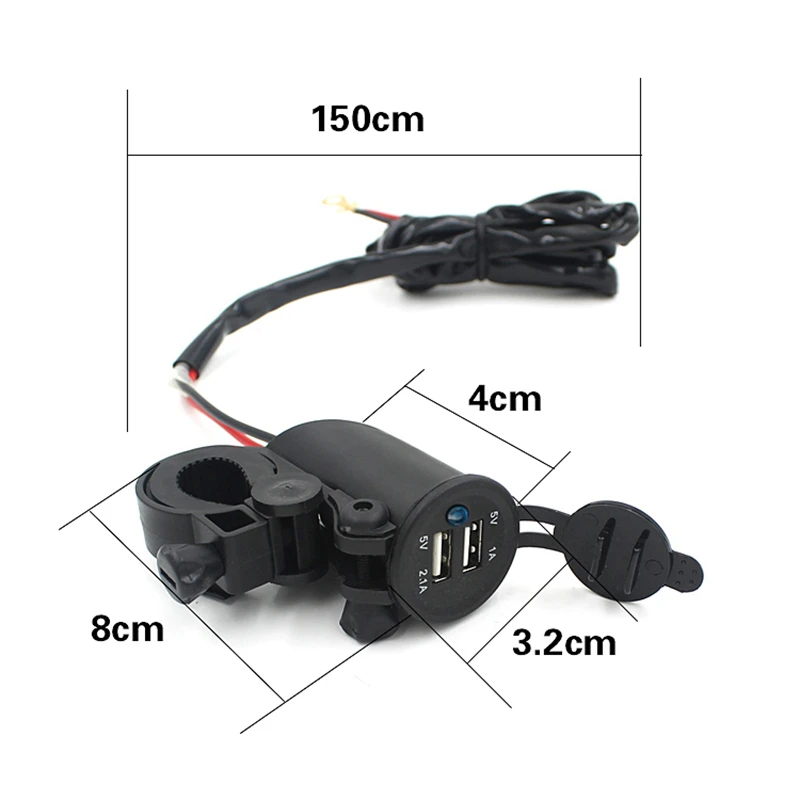 MotoLovee Motorcycle Waterproof Dual USB Phone Charger Motorbike Handlebar GPS 12V Power Supply 2.1A