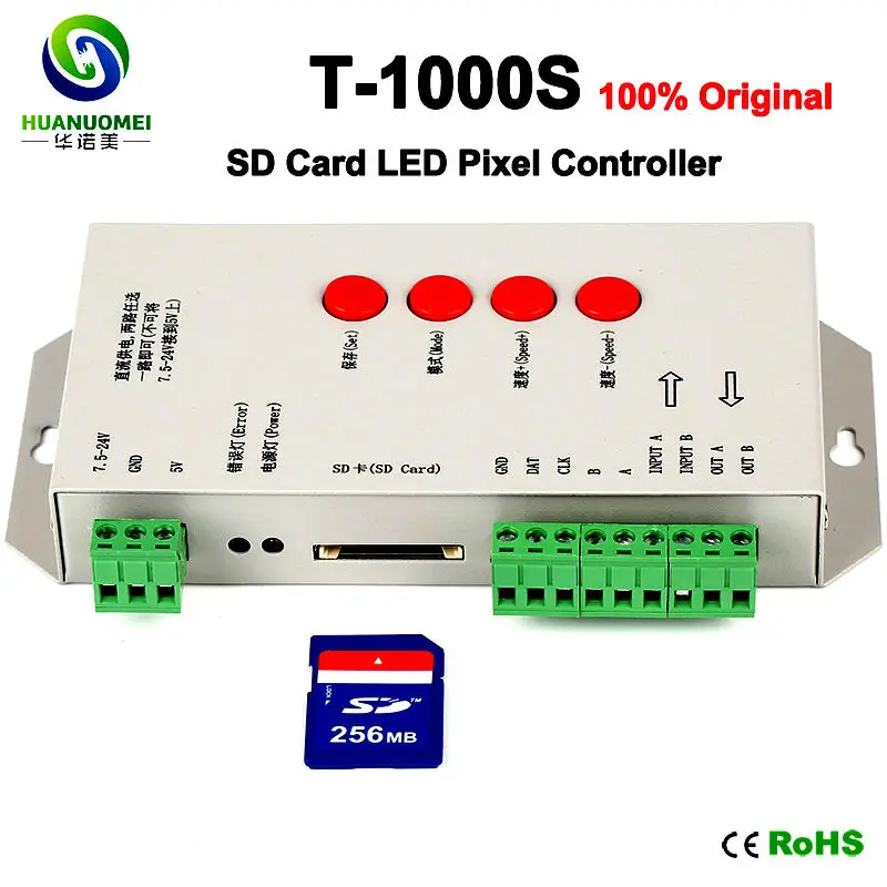 

T-1000S SD Card LED Pixel Controller DC5-24V SPI Signal Output Max 2048Pixels Support WS2801 LPD6803 WS2811 SK6812 UCS1903 Etc