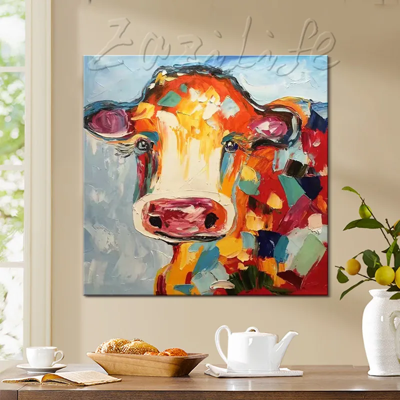 Hand Painted Original oil painting,cow painting,impasto,heavy texture,huge size,palette knife painting,Wall Art. Home Decor