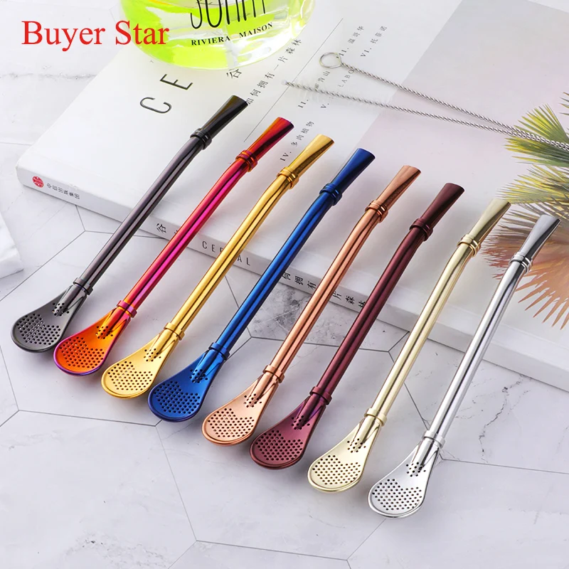 20 pcs/lot Stainless Steel Drinking Straw Spoon Tea Filter Yerba Mate Tea Straws Health Gourd Reusable Tea Tools Bar Accessories