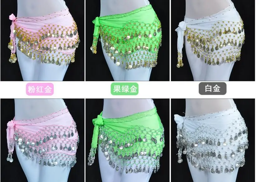 

1 piece 3 Rows 128 Gold Coins Belly Dance Costume Hip Scarf Skirt Belt Wrap Waist New Brand