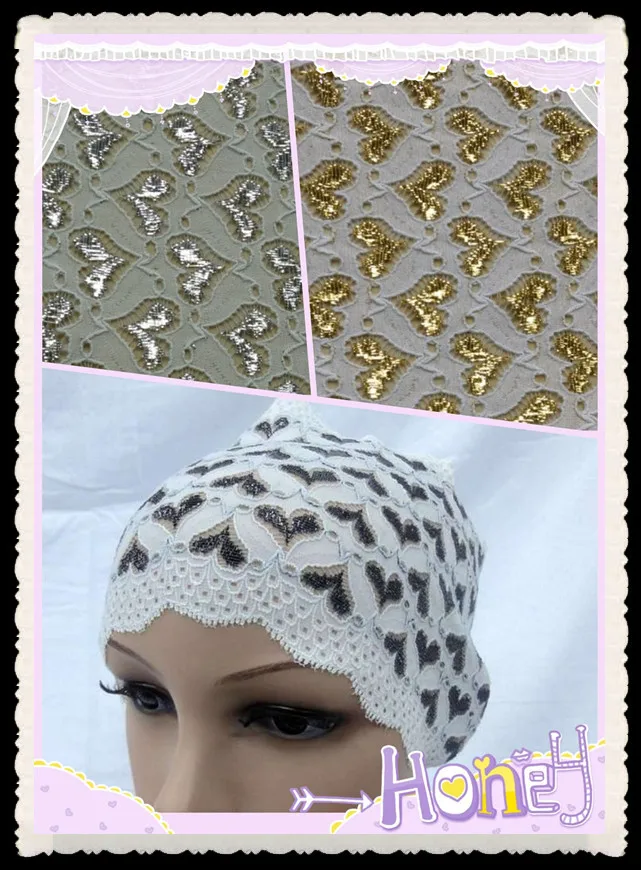 15cm luxurious metallic shining effect elastic jacquard lace, Muslim cap soft and elegant lace trims,XERY14300L