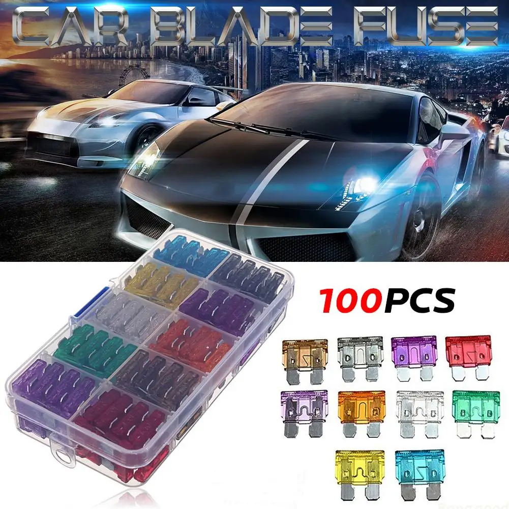 100Pcs/Packed Car Aluminum Blade Fuse Automobile Car Security Fuse Standard Assortment Kit Using For Medium-sized Auto Car