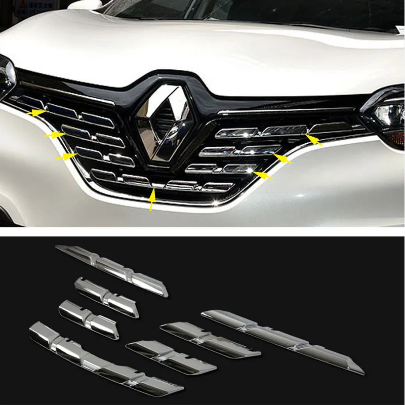 Chromed ABS Plastic 7PCS Front Center Grill Grille Trim Cover For Renault Kadjar 2016 2017