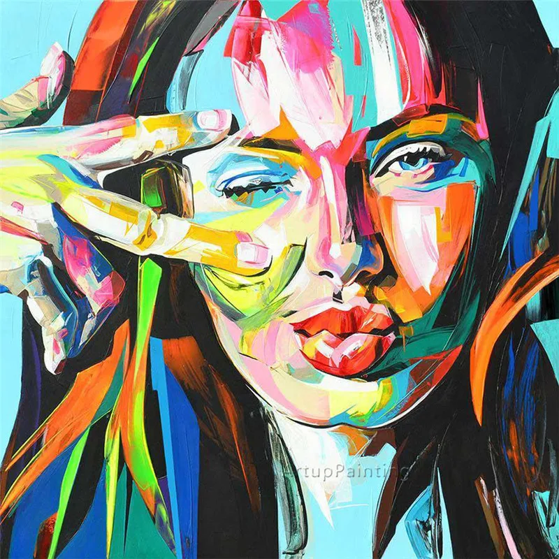 

Francoise Nielly face oil painting wall art pictures portrait Palette knife Impasto figure on canvas quadros caudros decoracion