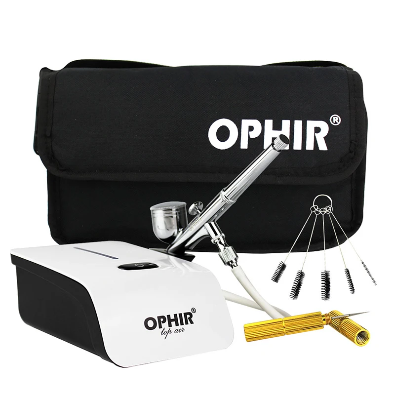 Ofir-kit de airbrush, conjunto com compressor de ar, ferramentas de limpeza, embalagem de pincel de ar para sistema de maquiagem, arte de unha, tinta corporal _ ac117 w +