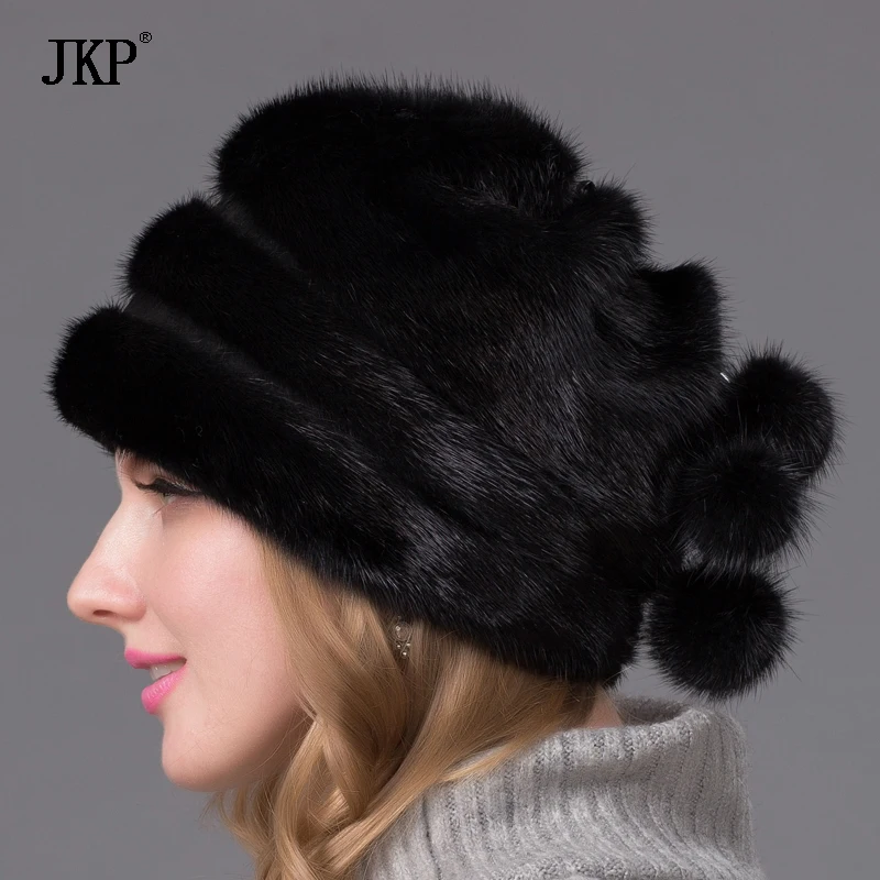 Real Mink Fur Hat For Women Winter Full Fur Hat With Flower Top 2024 New Arrival Good Quality Multicolor Female Luxury DHY-45