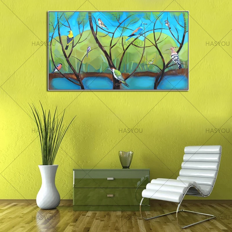 

Abstract Singing Bird Trees Oil Painting On Canvas Handmade Beautiful Colors Abstract Landscape Trees Livingroom Decor Art