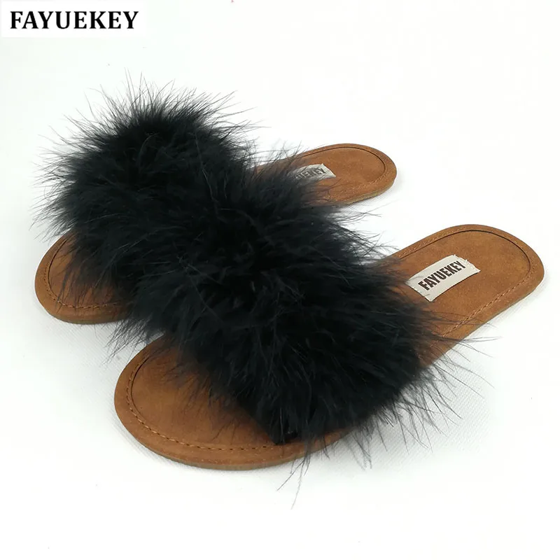 FAYUEKEY New Fashion Summer Home Fur Slippers For Women Indoor Floor Outdoor Beach Slippers Flat Shoes Free Shipping