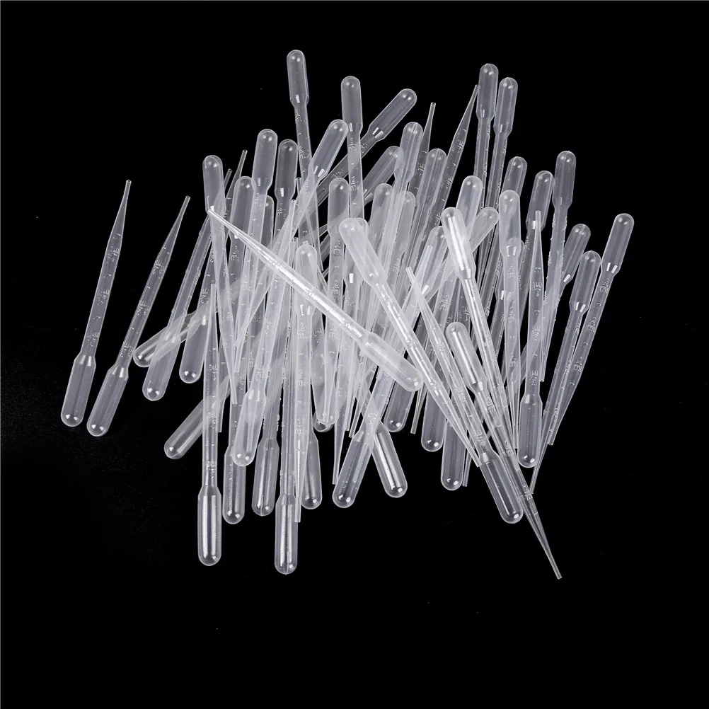 100Pcs 3ML Transparent Pipettes Disposable Safe Plastic Eye Dropper Transfer Graduated Pipettes For Lab Experiment Supplies