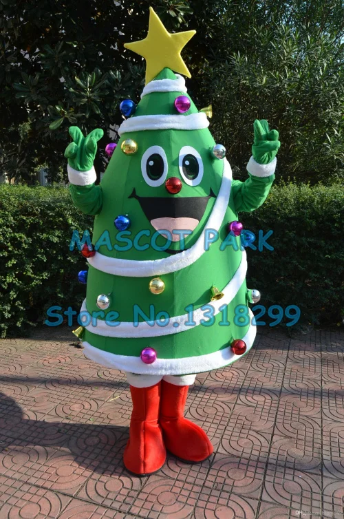 

promotion Merry Christmas Tree mascot costume with big yellow star and colorful balls newest holiday carnival fancy dress kits