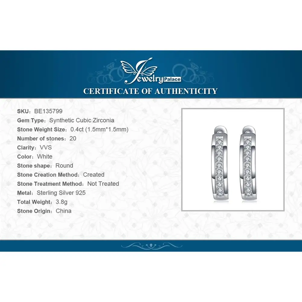 JewelryPalace Channel Eternity 925 Sterling Silver Cubic Zirconia Fashion Clip Earrings for Women