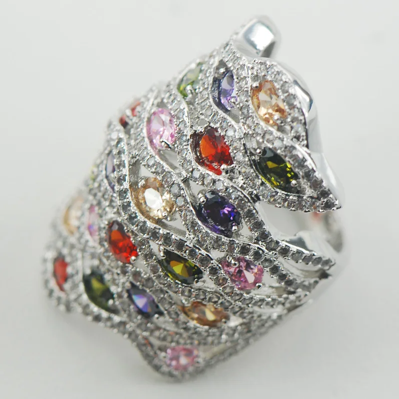 Garnet Simulated Emerald Morganite Pink Crystal Zircon 925 Sterling Silver Ring Size 6 7 8 9 10 11 A03