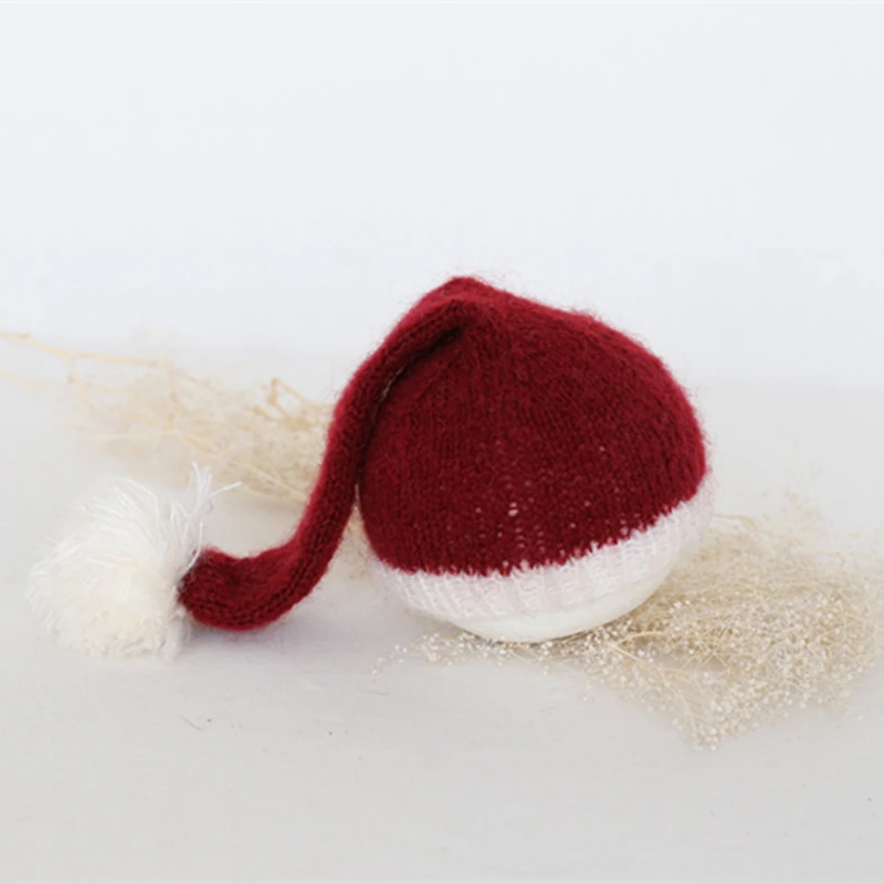 Santa hat photo props Newborn  knit bonnet Crochet mohair baby lace hat  photography props