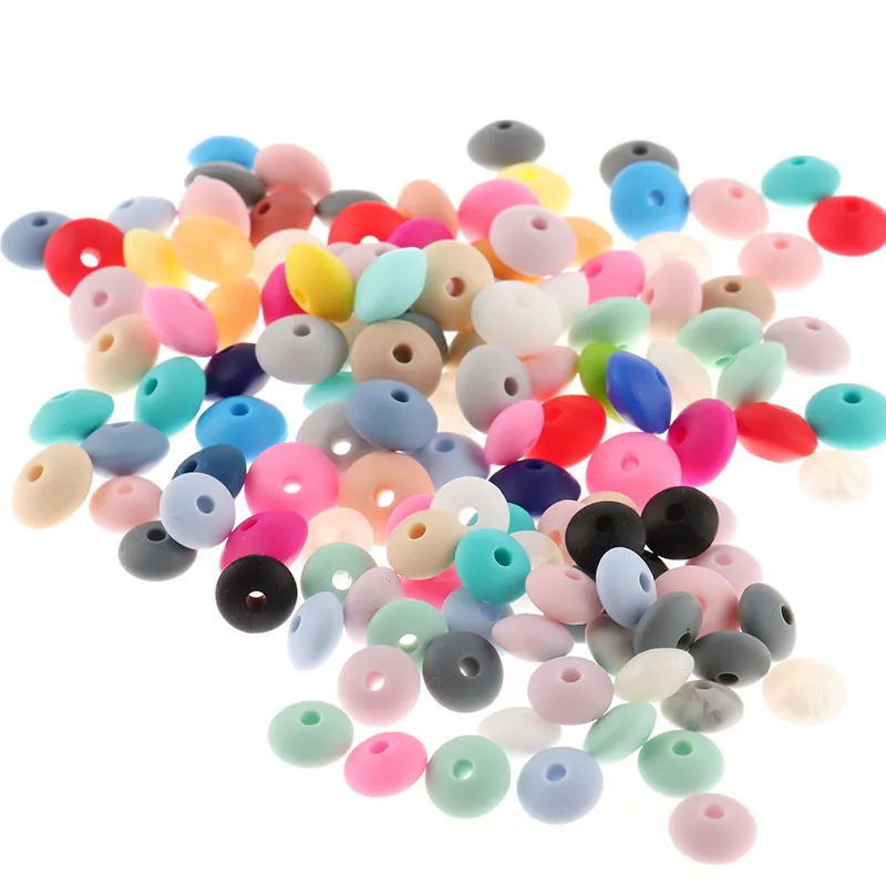 Fkisbox 300PCS Flat Silicone Teething Beads Lentils Teethers Bead Diy Food Grade Silicon Beads Decorative Bracelet Beads 12*7MM