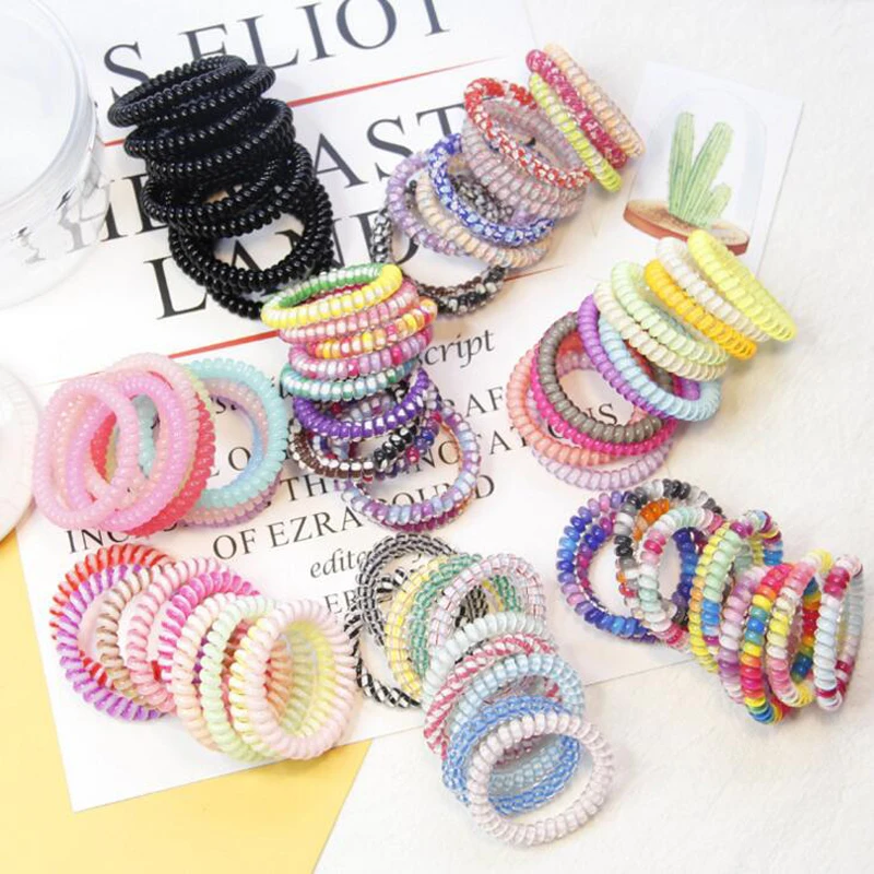 Candy Colors Elastic Telephone Wire Thin Hair Bands Cute Colors Stretch Plastic Rubber Bands Hair Ties Scrunchies