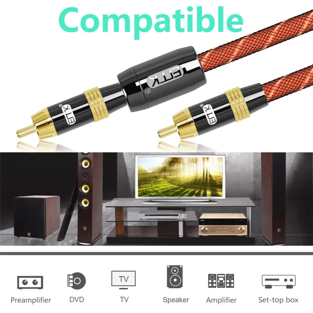 EMK kabel RCA cyfrowy kabel koncentryczny Subwoofer kabel z męskiego na męskie pleciony 3m 5m 10m RCA do RCA kabel RCA dla TV wzmacniacz Sounbar DVD