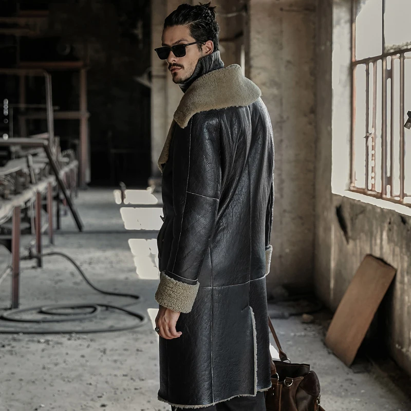 Parka de luxe en fourrure pour homme, manteau de mouton, de Style militaire, à grand revers