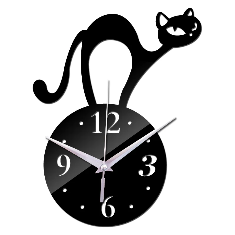 Wall Clocks Acrylic Material DIY Brief Style Cat Decoration Home Living Room Sticker Single Face Needle Quartz Watches