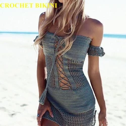 CROCHET BIKINI Hollow Out Set Knitted Cotton Handmade Sexy Swimsuit Summer Swimwear Bandage Beachwear European Bathing suit