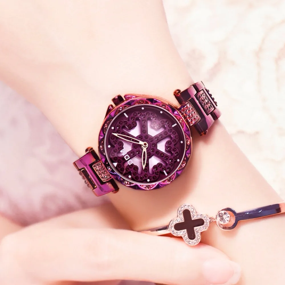 DOM Brand Luxury Women Quartz Watches Diamond Fashion Casual Female Wristwatch Waterproof Purple Watch Reloj Mujer G-1258GK-6MX