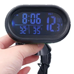 DC12V -24V 4 in 1 Time Date Dual Temperature Auto Digital Car Thermometer Voltage Meter Monitor Luminous Clock Freeze Alert