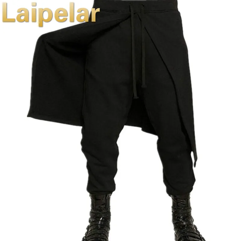 

2021 Cool Mens Gothic Punk Style Harem Pants Black Hip Hop Street Wear Skinny Pants Trousers Faux